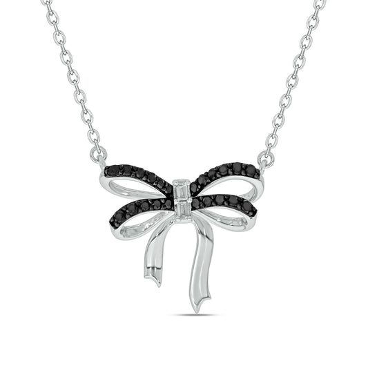Diamond Bow Necklace in 925S Sterling Silver In Black Diamond