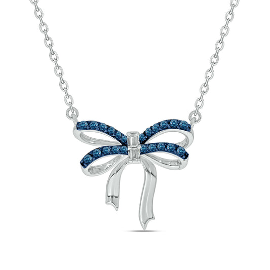 Diamond Bow Necklace in 925S Sterling Silver In Blue Diamond