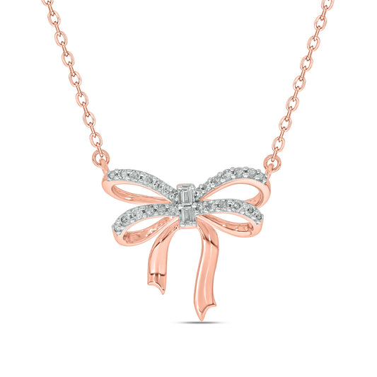 Diamond Bow Necklace in 18K Rose Gold Vermeil Plated Silver