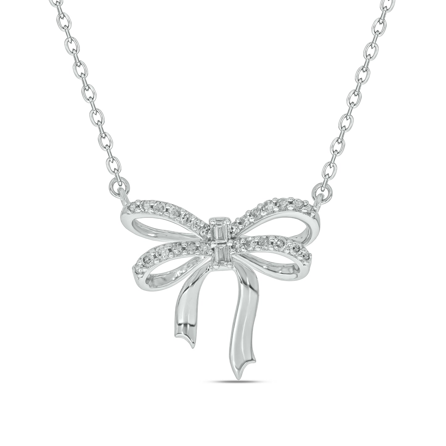 Diamond Bow Necklace in 925S Sterling Silver