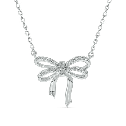 Diamond Bow Necklace in 925S Sterling Silver
