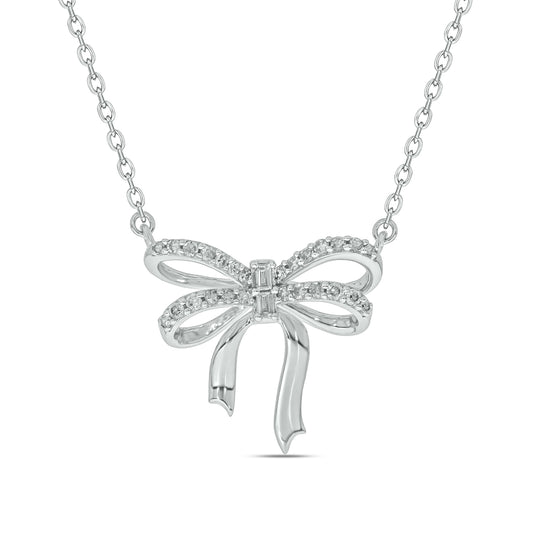 Diamond Bow Necklace in 925S Sterling Silver