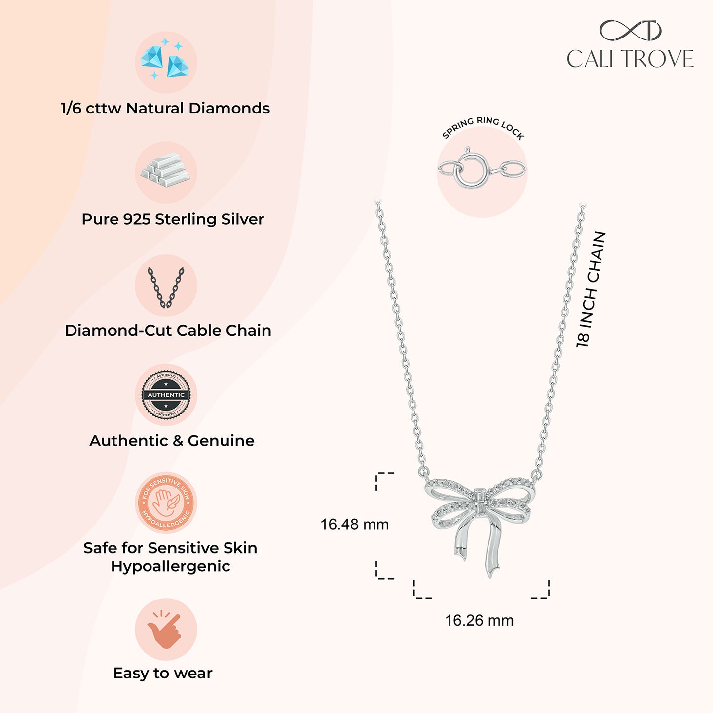 Diamond Bow Necklace in 925S Sterling Silver