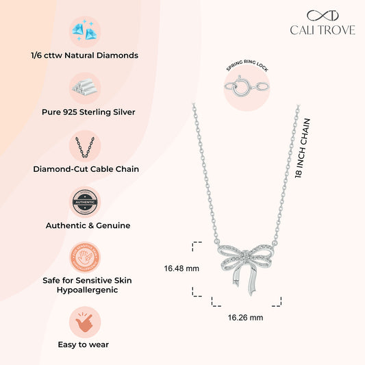 Diamond Bow Necklace in 925S Sterling Silver