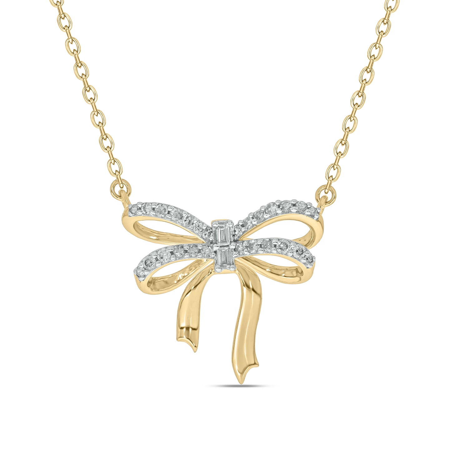 Diamond Bow Necklace in 14K Yellow Vermeil Plated Silver