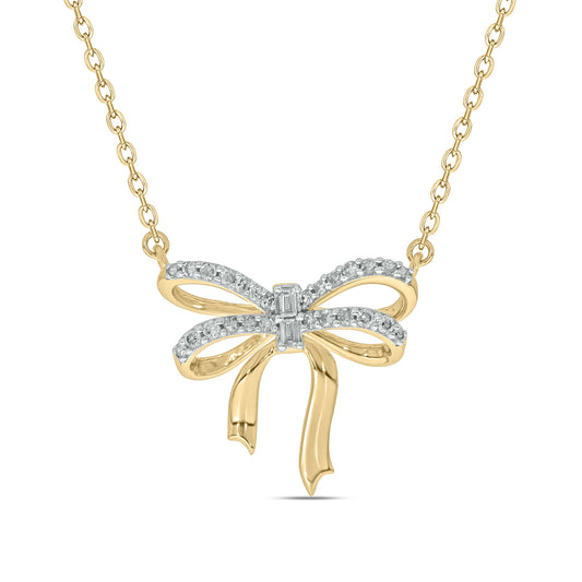 Diamond Bow Necklace in 14K Yellow Vermeil Plated Silver