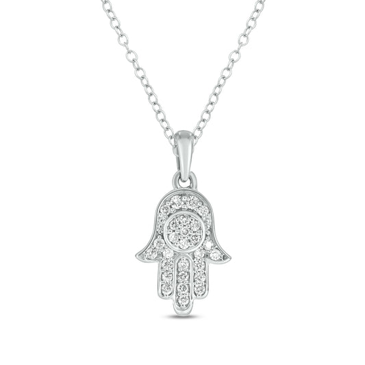 Spiritual Hamsa Diamond Pendant in 925 Sterling Silver
