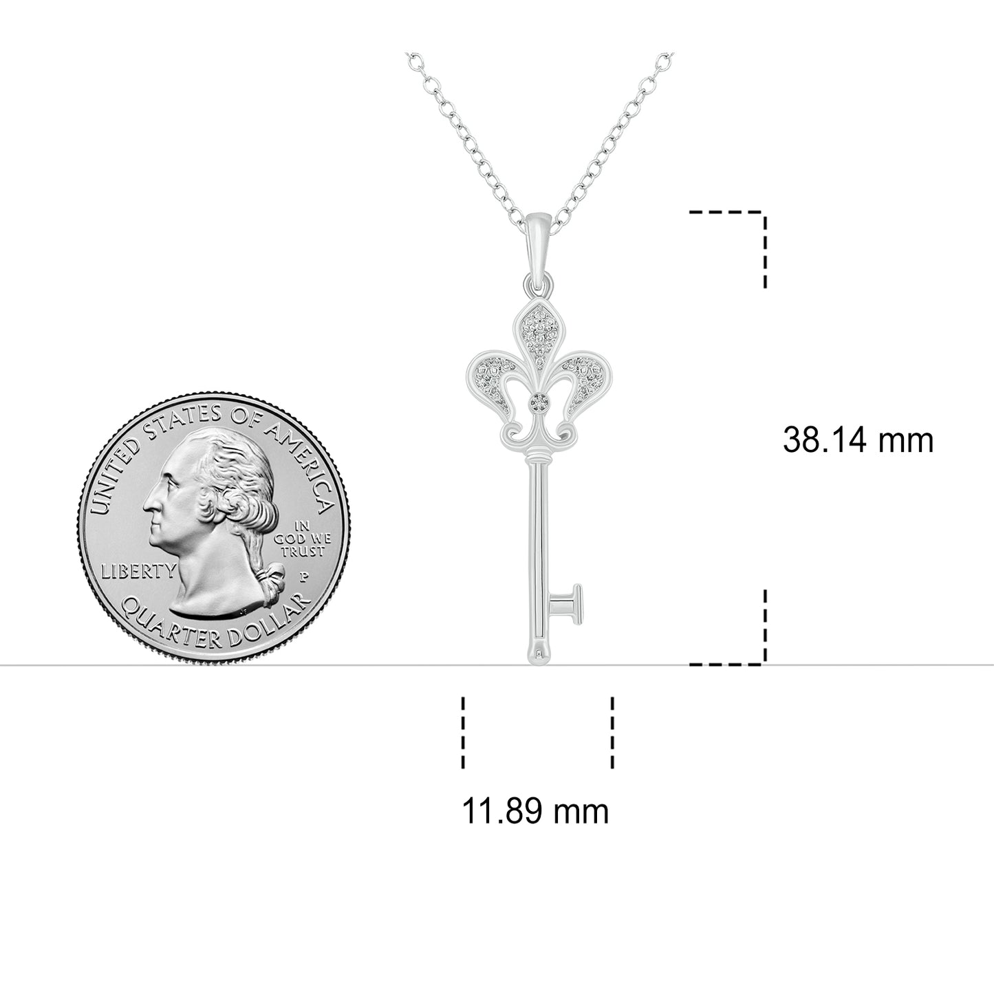 Fleur De Lis Key Diamond Pendant Necklace in 925 Sterling Silver