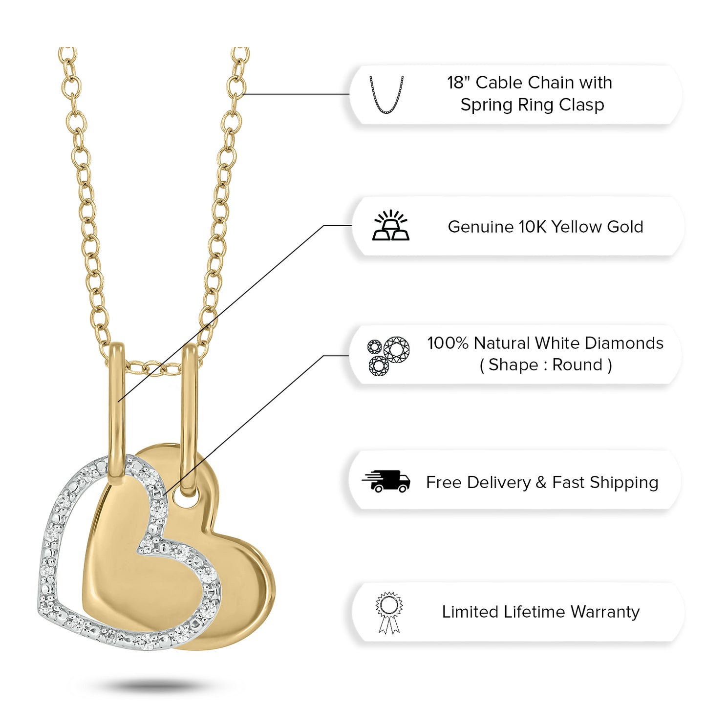 Gold Plated 2 in 1 Double Heart Pendants in 925 Sterling Silver