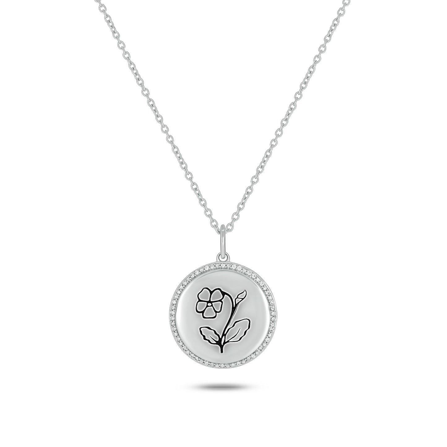 Bespoke Personalized Birth Flower Pendant In 925 Sterling Silver With Natural Diamonds