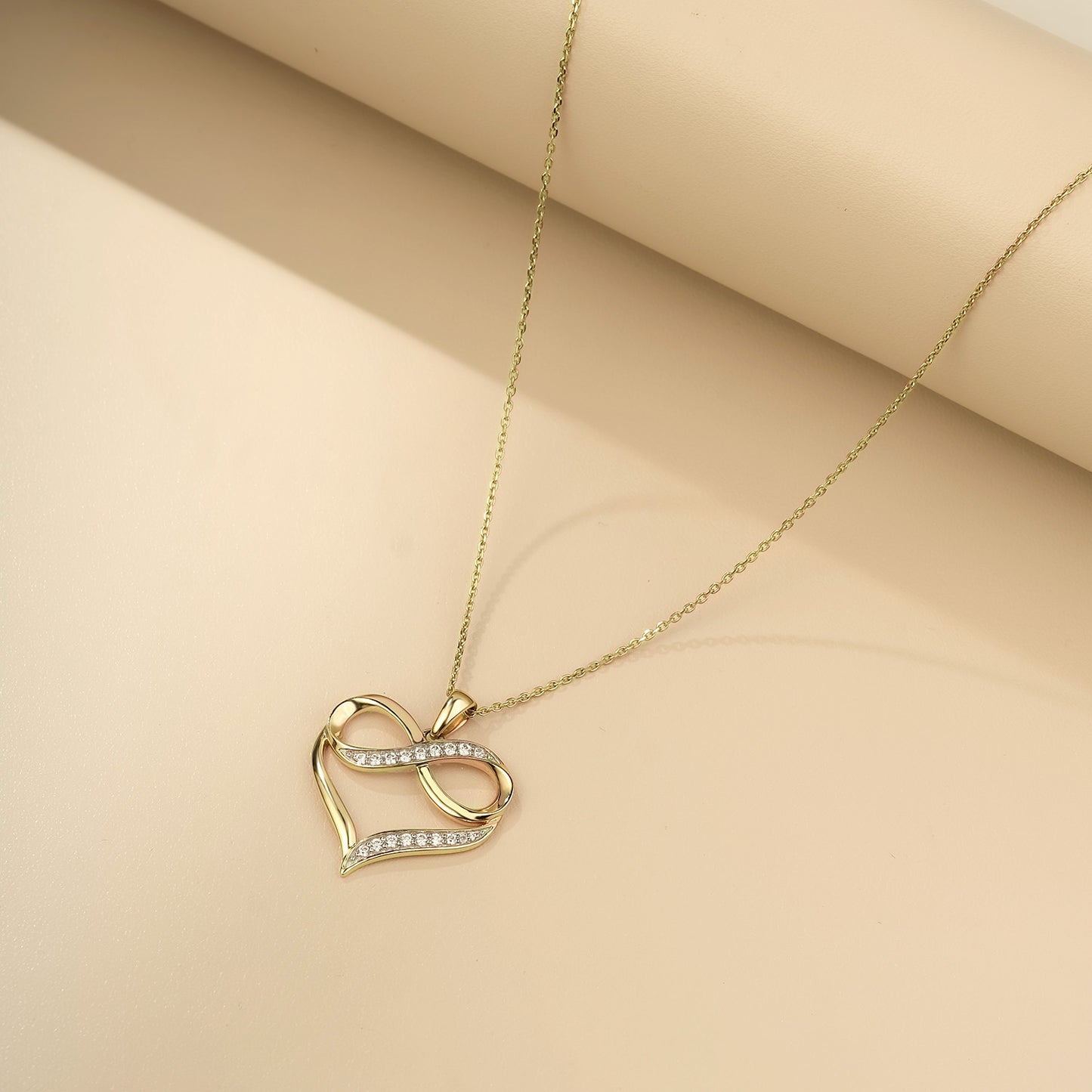 10K Gold Diamond Infinity Heart Pendant Necklace