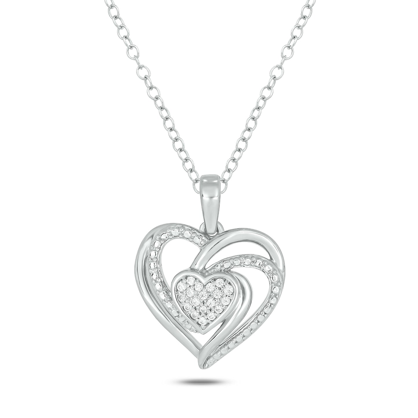 Elegant Diamond Heart Pendant Necklace in 925 Sterling Silver