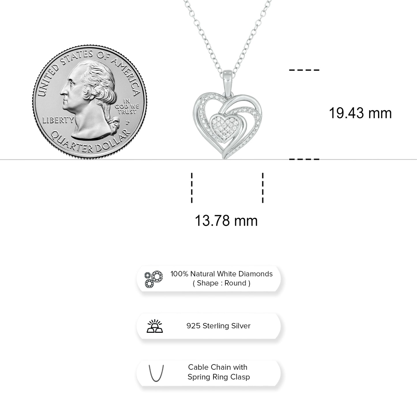 Elegant Diamond Heart Pendant Necklace in 925 Sterling Silver