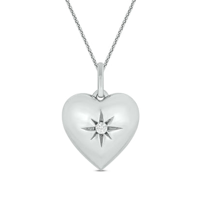 Star Dust Puffed Heart Pendant in 925 Sterling Silver