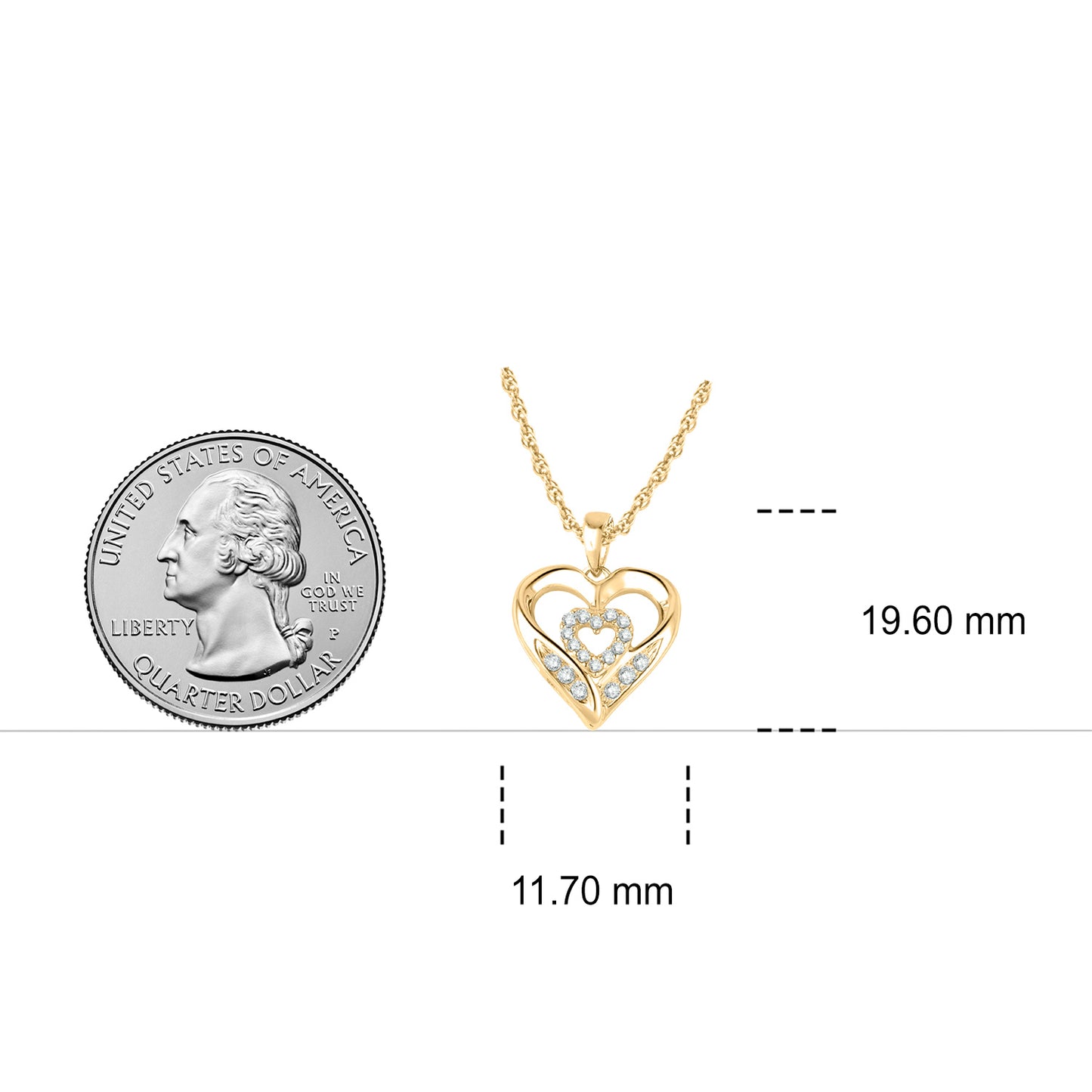 Two Heart Diamond Pendant Necklace  in 10K Gold