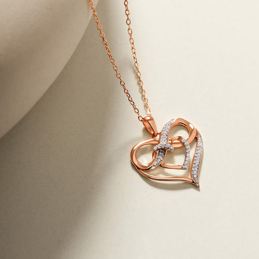 Double Heart Infinity Pendant Necklace in Rose Gold