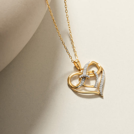 Double Heart Infinity Pendant Necklace in Gold