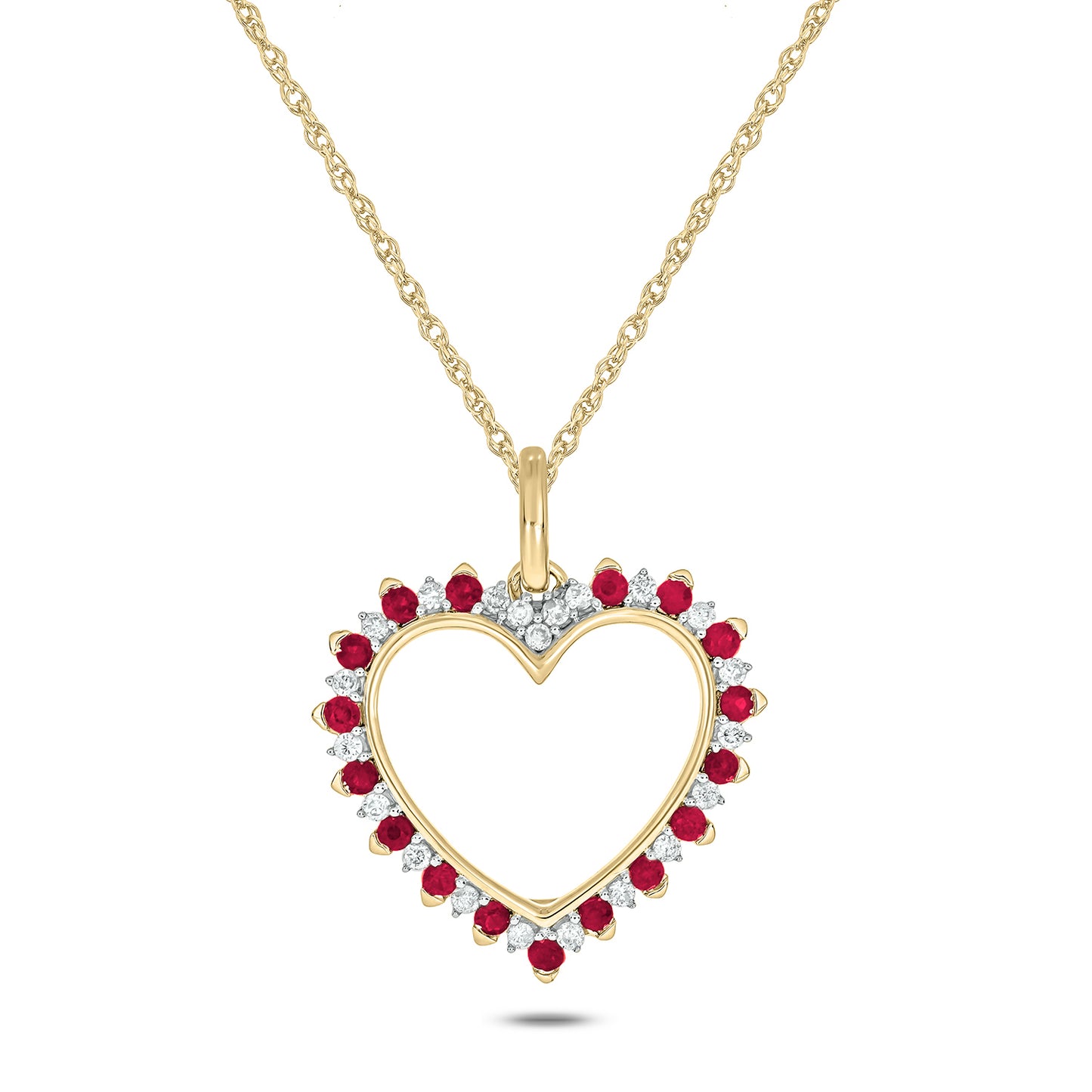 Sparkling Gold Plated, Diamond & Ruby Heart Necklace in Sterling Silver