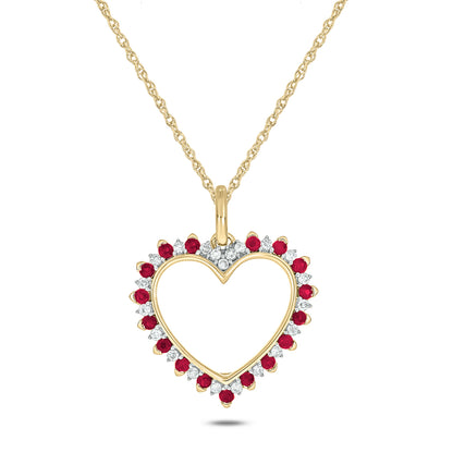 14K Gold Vermeil Ruby & Diamond Heart Necklace