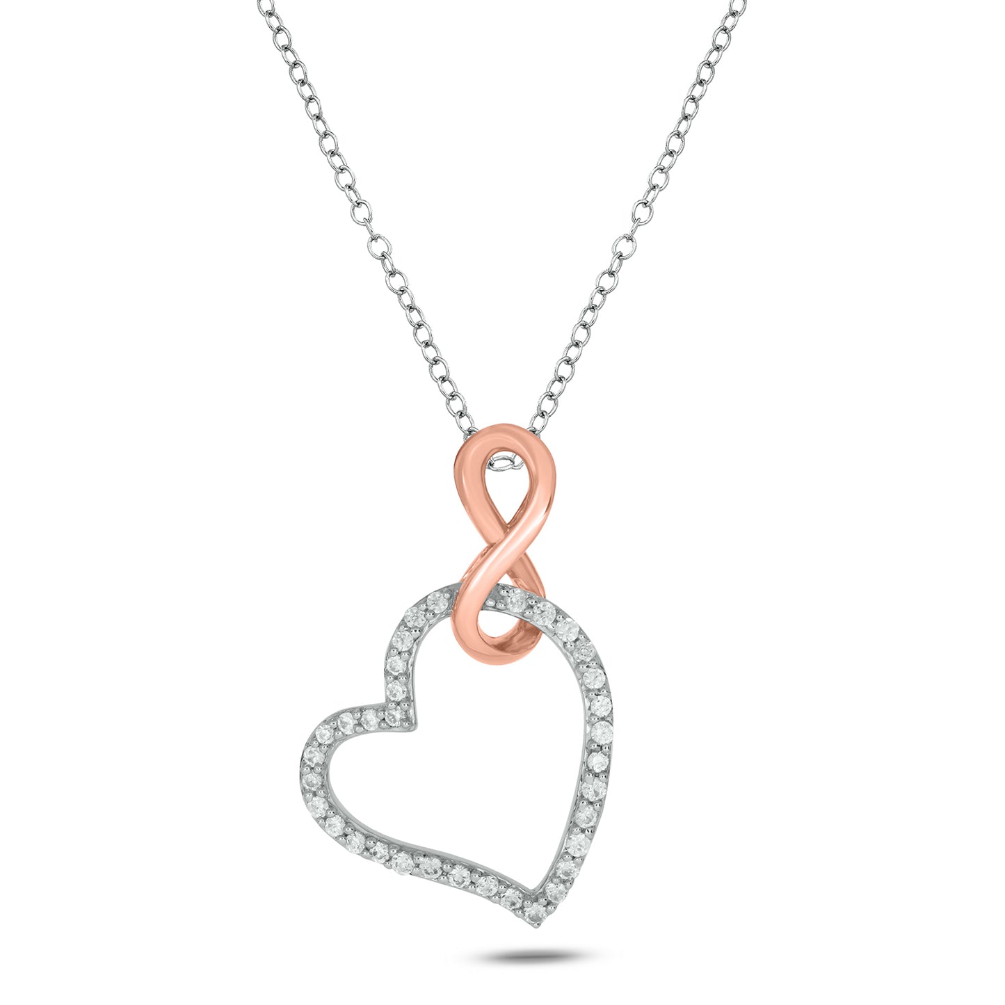 Minimal & Glamourous Diamond Infinity Heart Necklace Pendant in 925 Sterling Silver