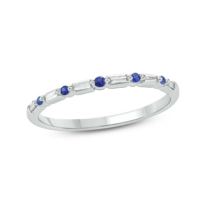 14K Gold Round & Baguette Diamond Anniversary Band In Natural Diamonds, Blue Sapphire, Black Diamond