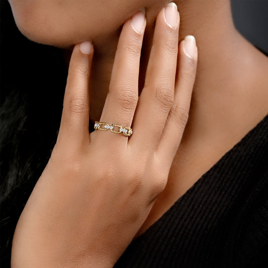 10KT Gold & Diamond Studded Cuban Ring, Stackable ring