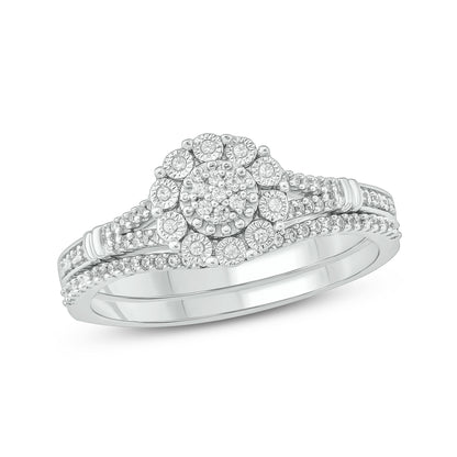 Floral Wedding Ring Set in 925 Sterling Silver
