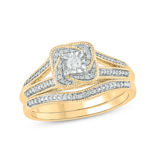 Split Halo Wedding Ring Set in 925 Sterling Silver