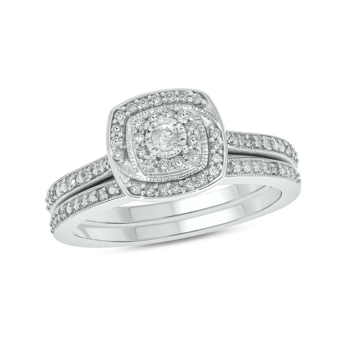 Luxurious Cushion Bridal Ring Set in 925 Sterling Silver & Natural Diamonds