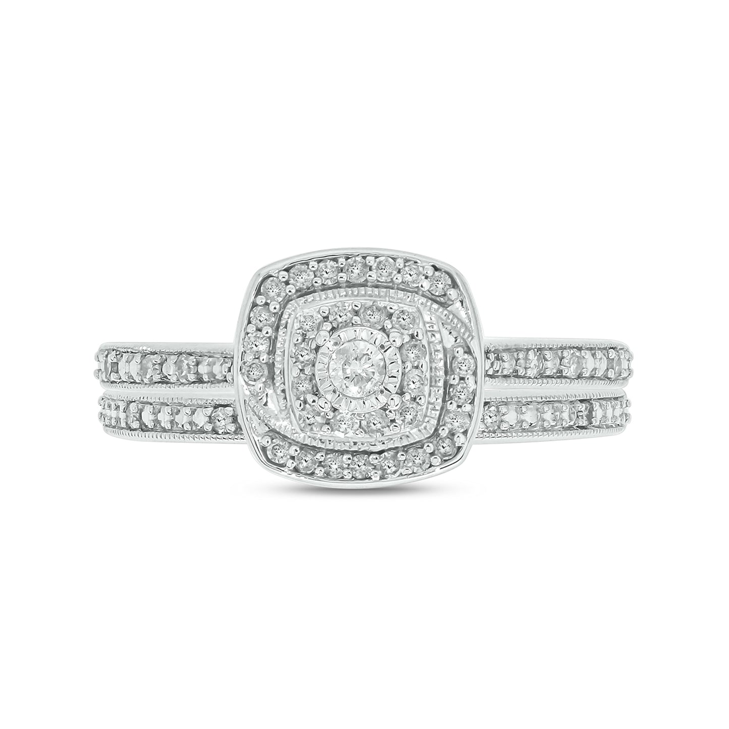 Luxurious Cushion Bridal Ring Set in 925 Sterling Silver & Natural Diamonds