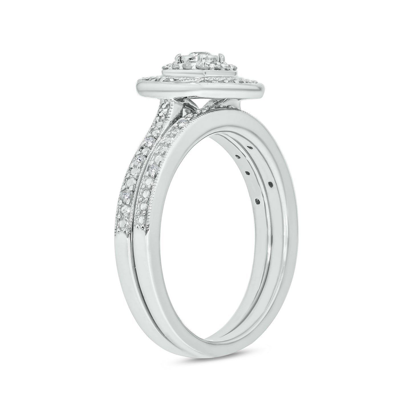 Luxurious Cushion Bridal Ring Set in 925 Sterling Silver & Natural Diamonds