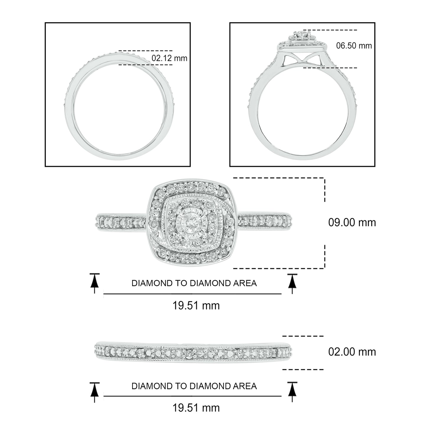 Luxurious Cushion Bridal Ring Set in 925 Sterling Silver & Natural Diamonds