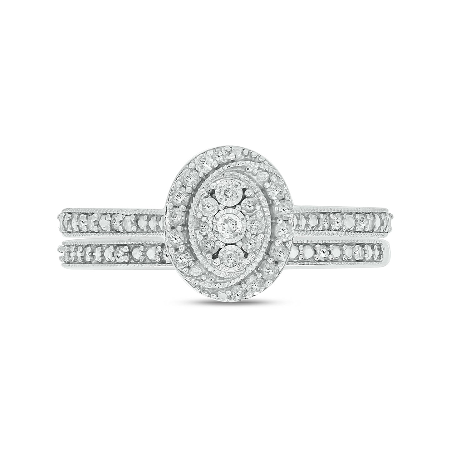 Exquisite Oval Bridal Ring Set in Sterling Silver, Authentic Natural Diamonds