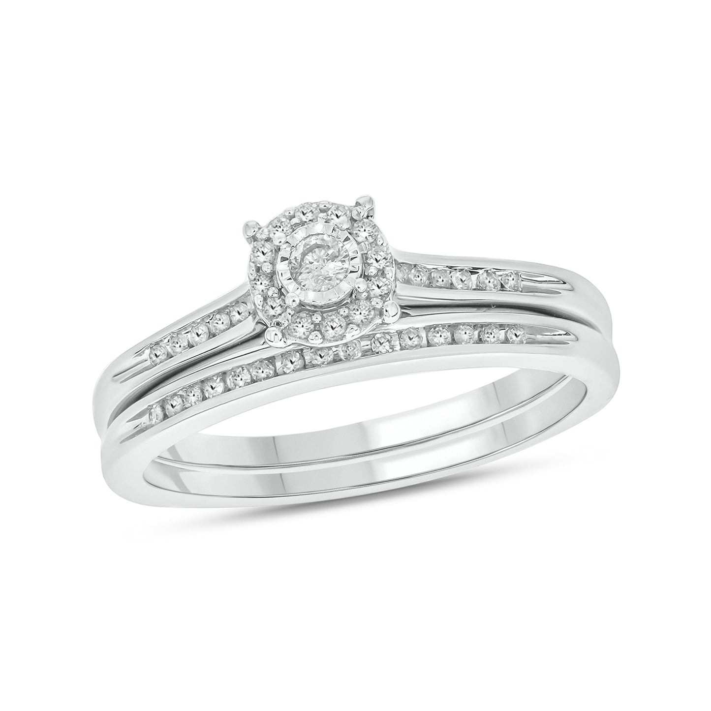Classic Round Bridal Ring Set in Sterling Silver, Authentic Natural Diamonds