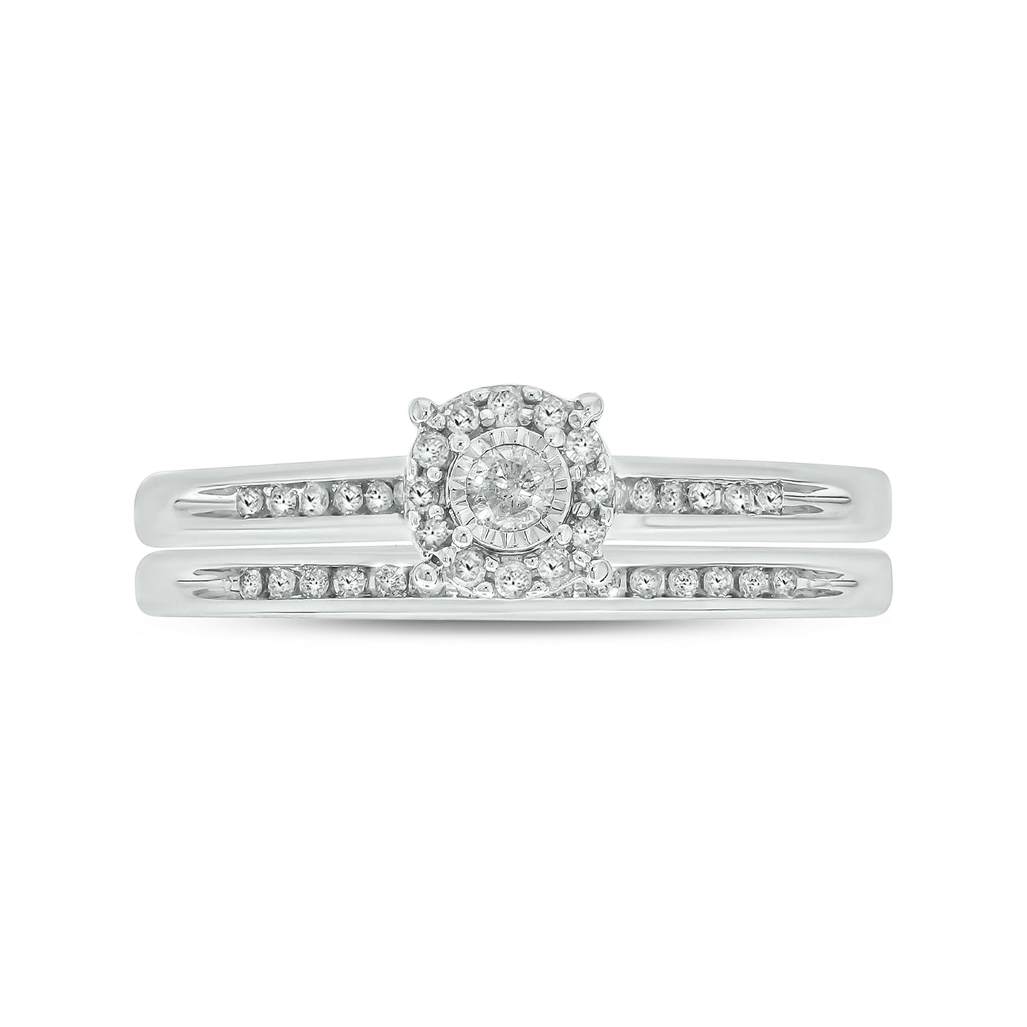 Classic Round Bridal Ring Set in Sterling Silver, Authentic Natural Diamonds