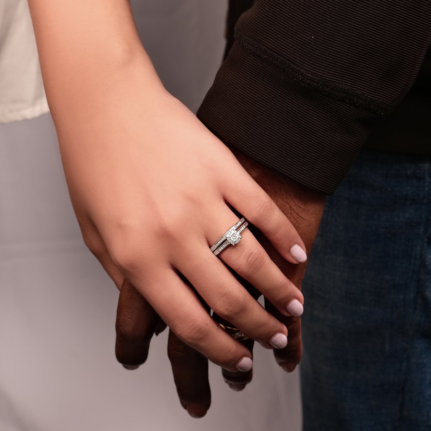 Classic Round Bridal Ring Set in Sterling Silver, Authentic Natural Diamonds