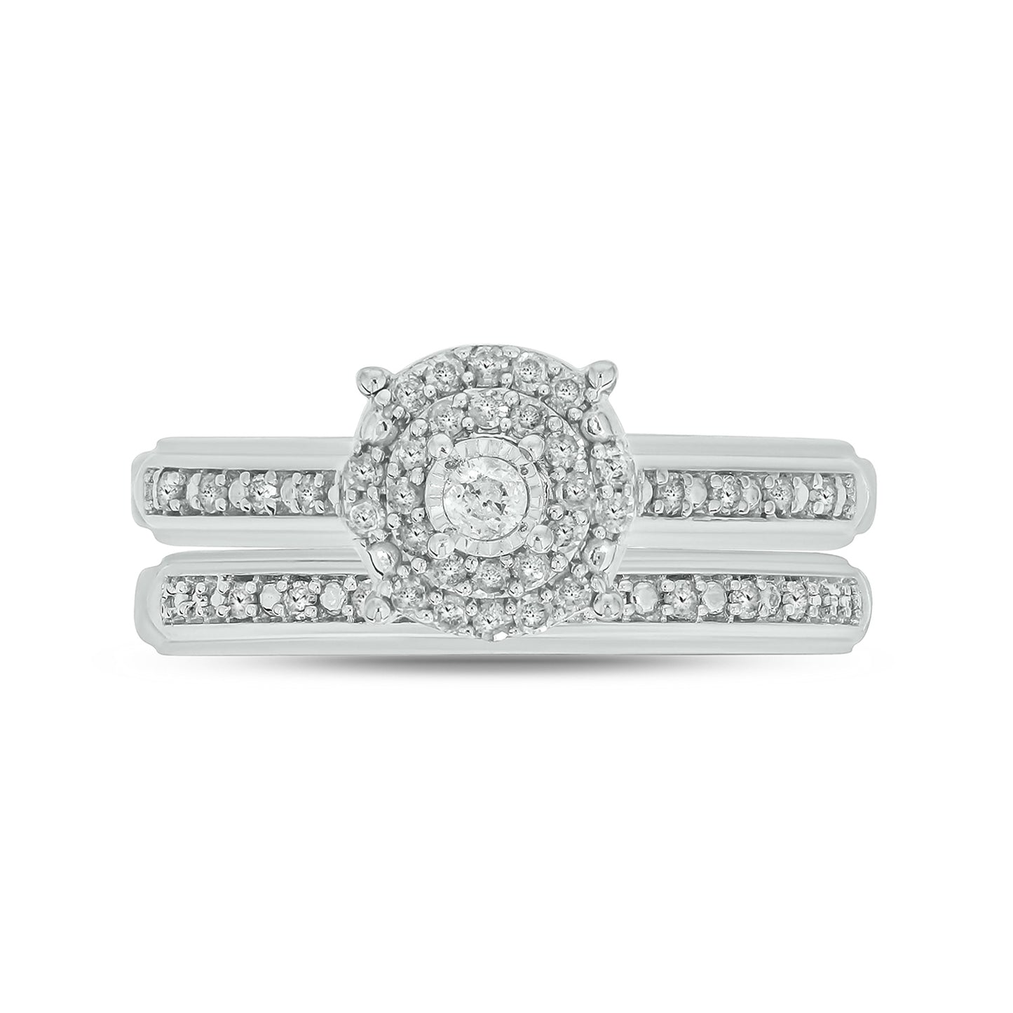 Round Brilliance Bridal Ring Set in Sterling Silver, Authentic Natural Diamonds