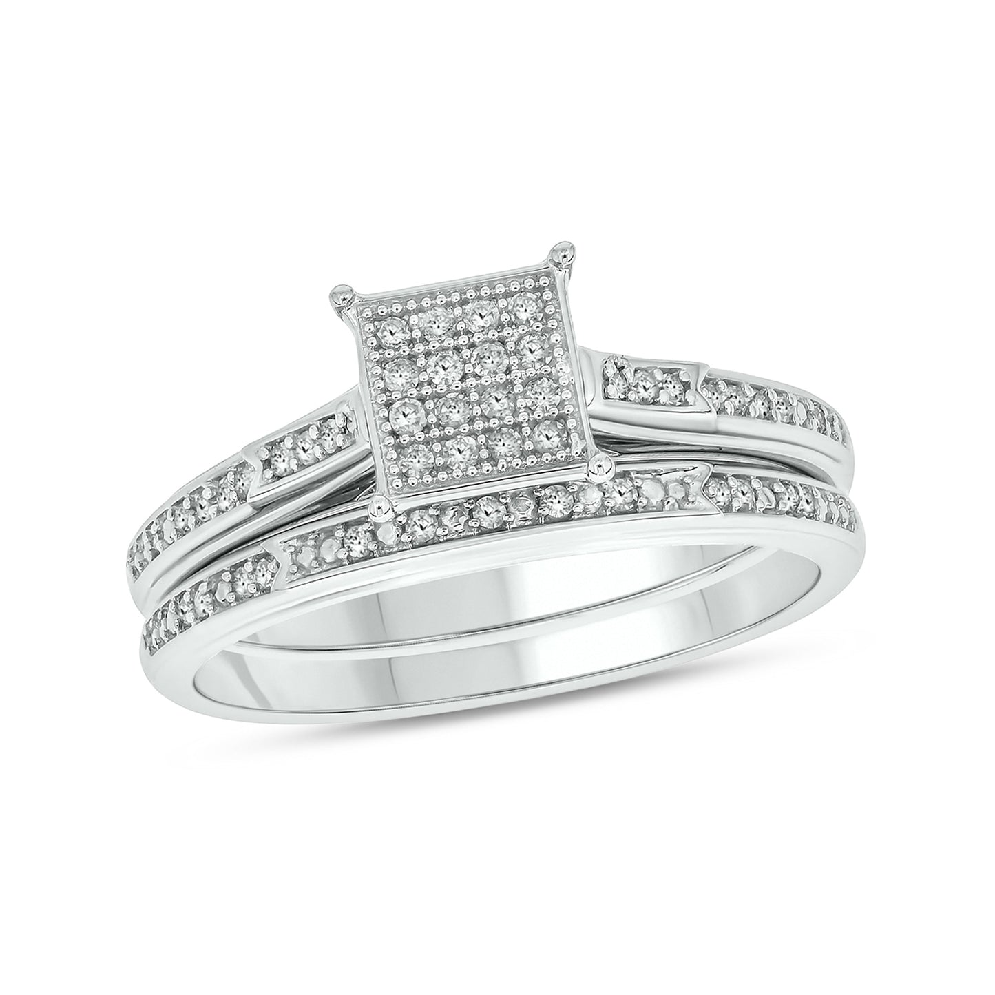 Exclusive Princess Natural Diamonds Wedding Ring Set in 925 Sterling Silver