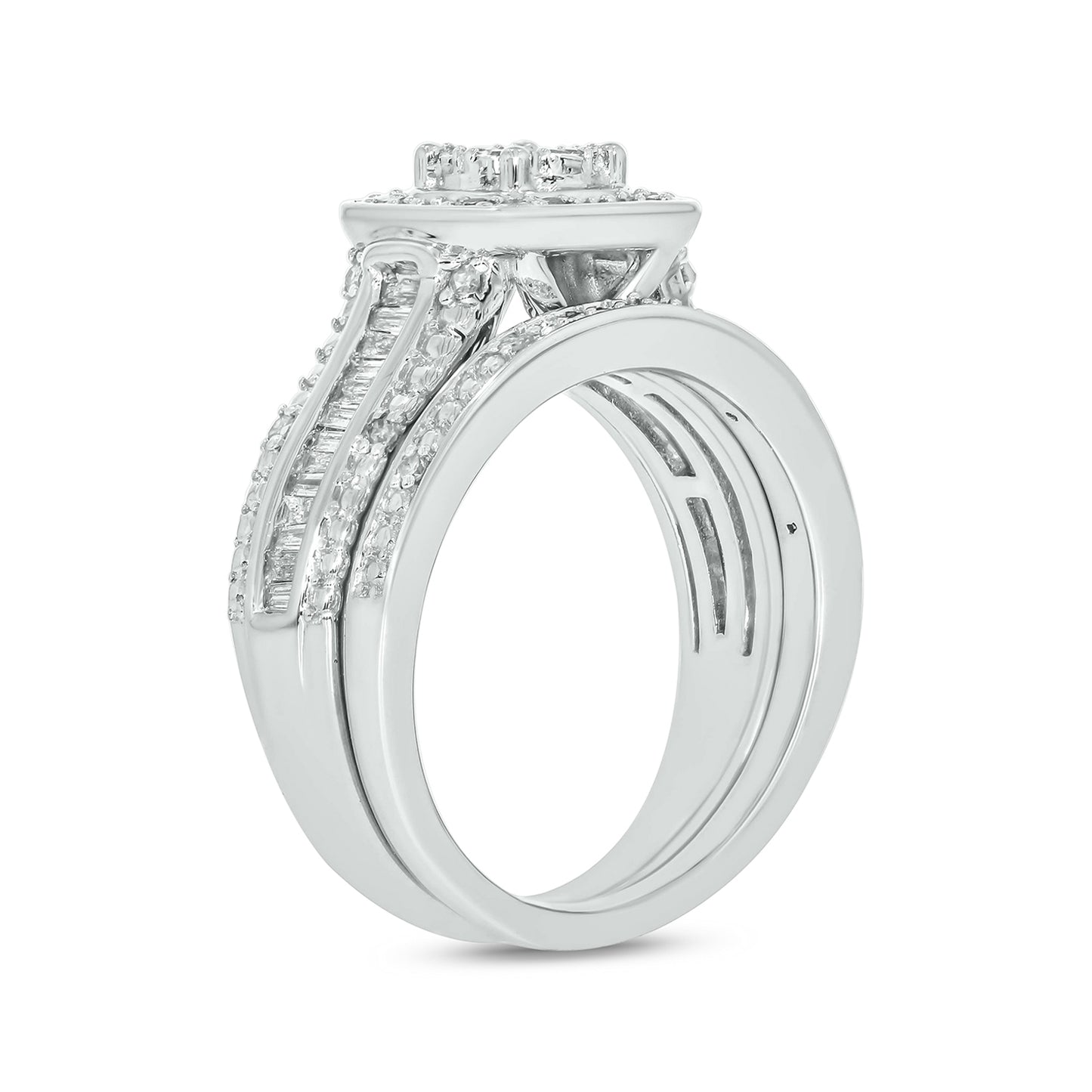 Elegant Cushion Natural Diamonds Wedding Ring Set in 925 Sterling Silver