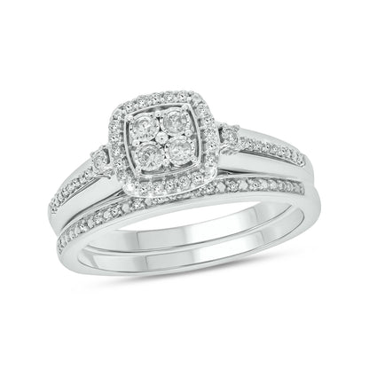 Glamorous Cushion Natural Diamonds Wedding Ring Set in 925 Sterling Silver