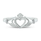 18K Gold Plated Claddagh Diamond Ring in 925 Sterling Silver