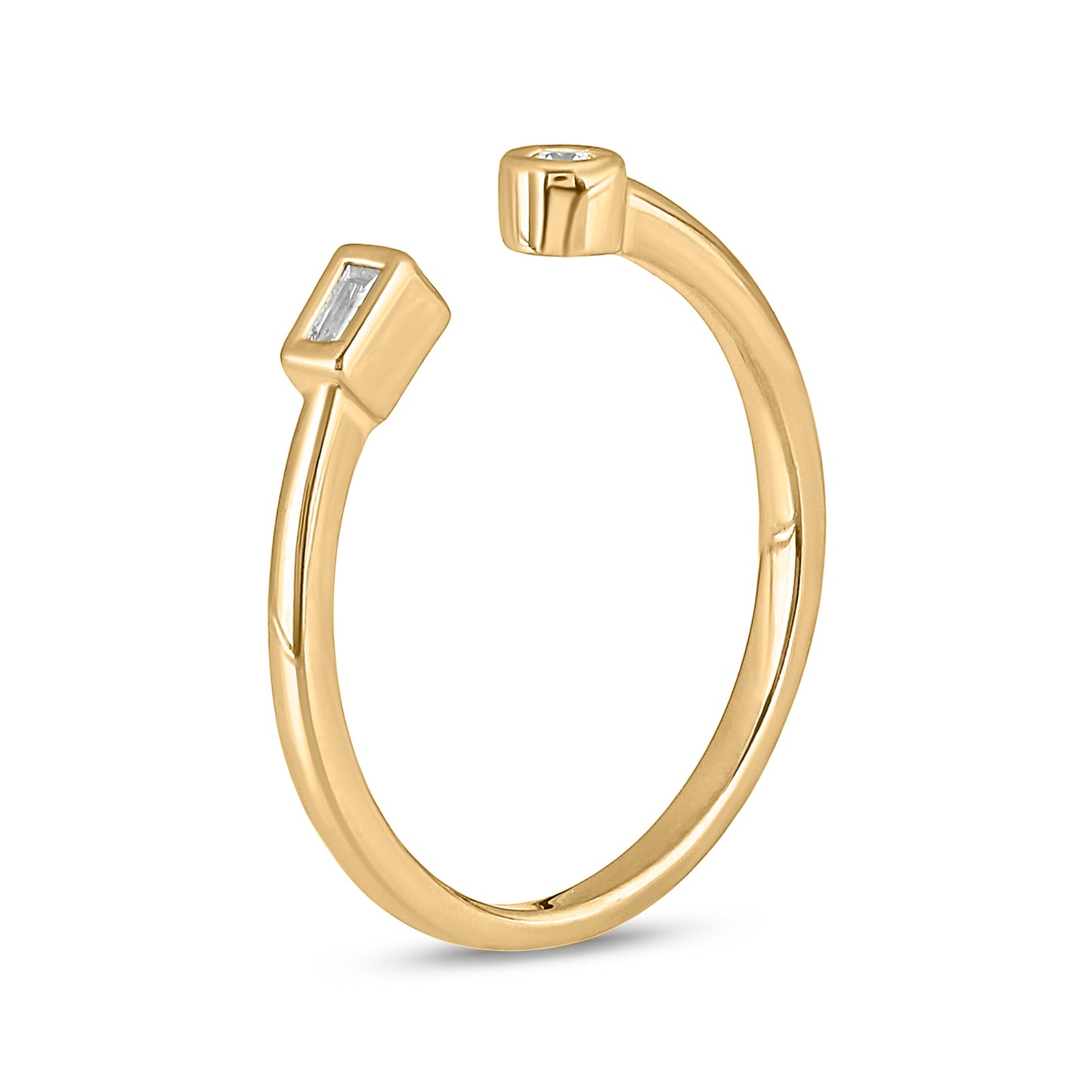 10KT Gold Round & Baguette Diamond Fashion Open Ring