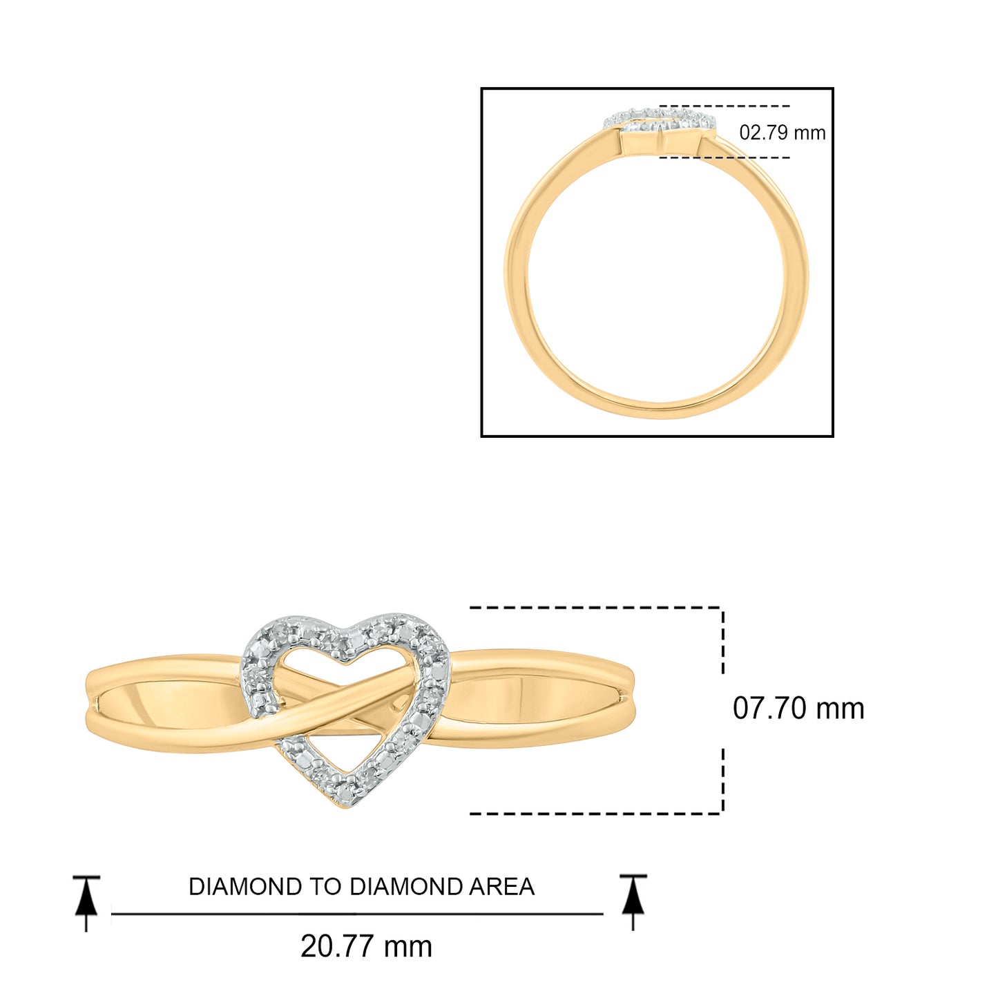 18K Gold Plated Infinity Heart Diamond Ring in 925 Sterling Silver