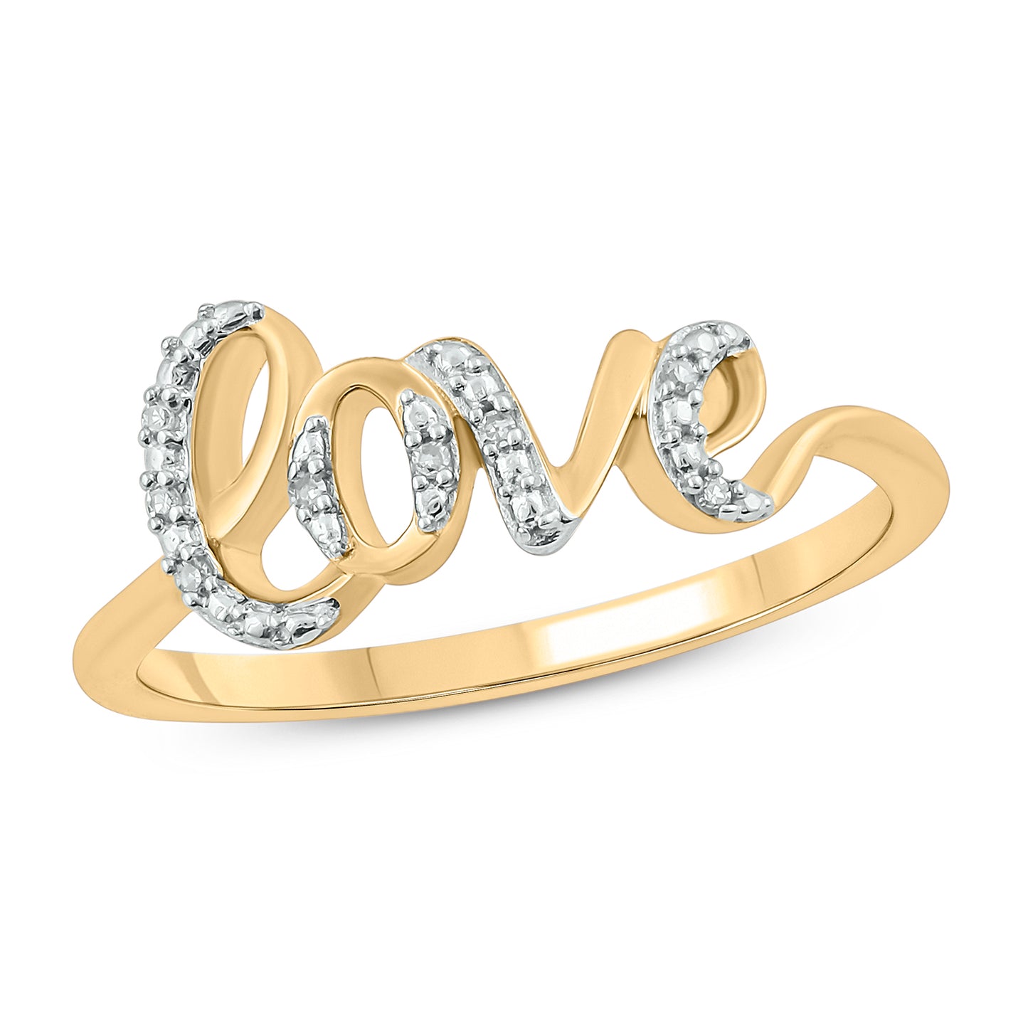 18K Gold Plated Diamond Love Ring in 925 Sterling Silver