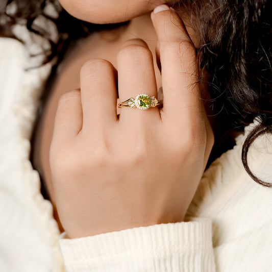 Floral Gemstone & Diamond Ring in 10K Gold