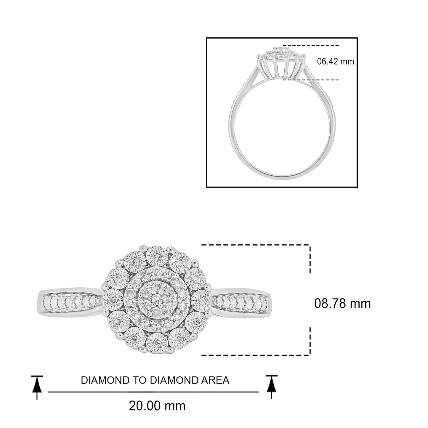 Double Halo Round Cluster Ring in 925 Sterling Silver