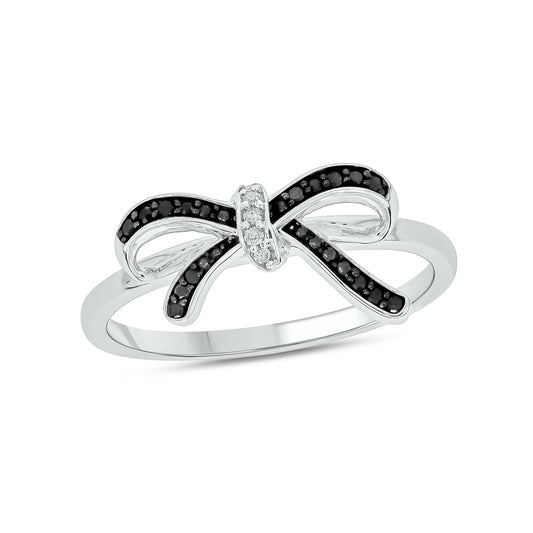Diamond Bow Ring 925S Sterling Silver In Black Diamond