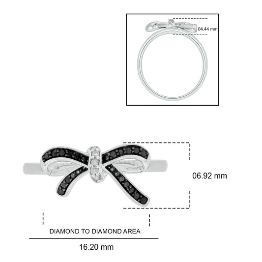 Diamond Bow Ring 925S Sterling Silver In Black Diamond