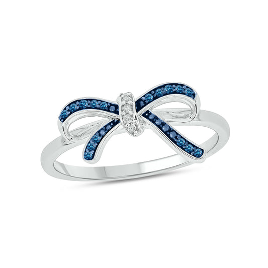 Diamond Bow Ring 925S Sterling Silver In Blue Diamond