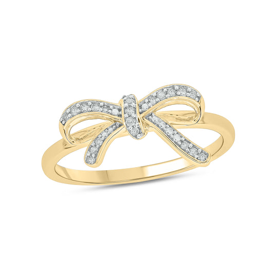 Diamond Bow Ring 925S Yellow Plated Sterling Silver
